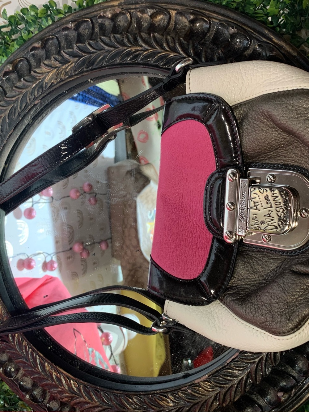Brighton Women's Pink & Black Leather Shoulder Bag